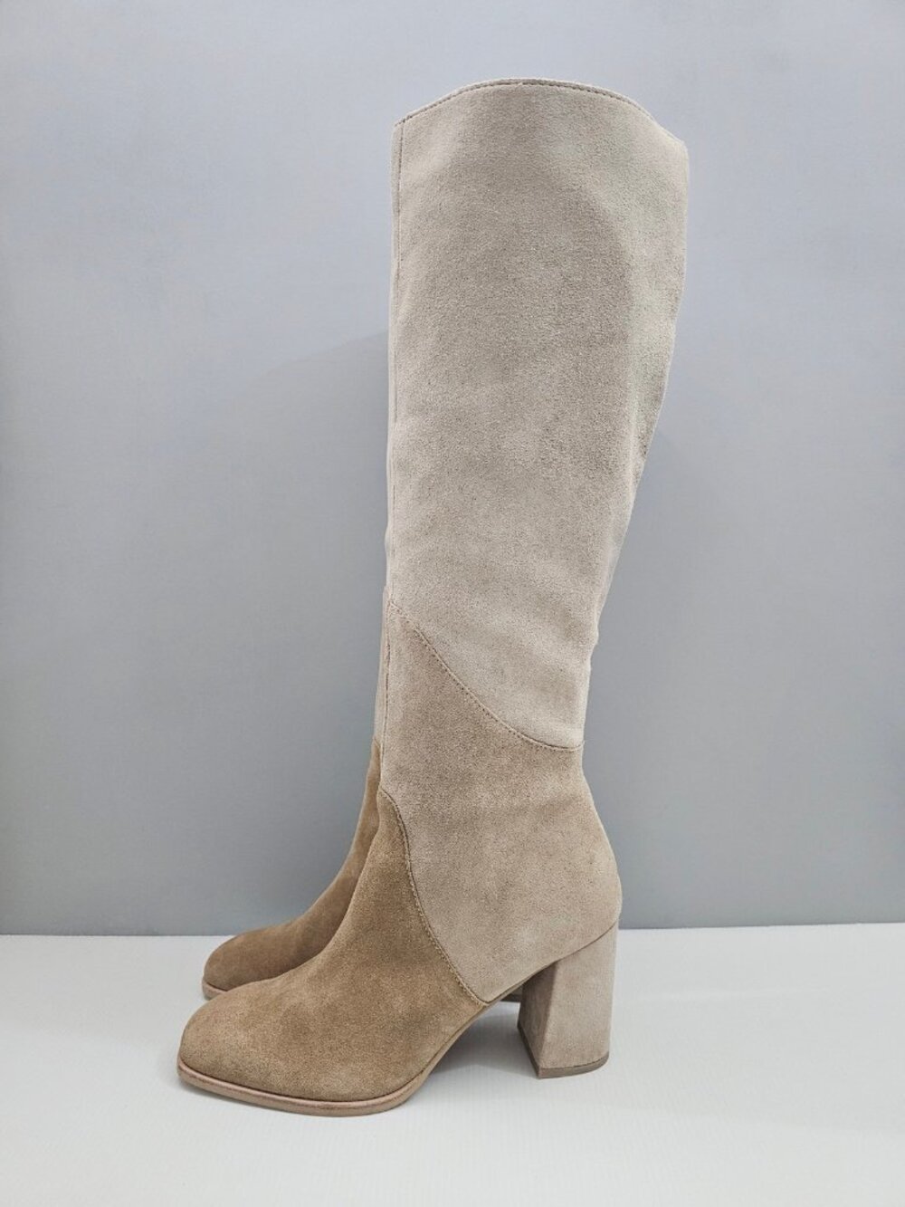 Dolce Vita Flin Knee High Boots Womens 10 Cream Taupe Suede Block Heel Neutral